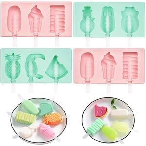 Popsicle Molds Set of 4, Ice Pop Molds Silicone 12 Cavities Ice Cream Mold...